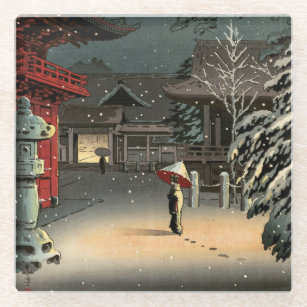 Posavasos De Vidrio Tsuchiya Koitsu - Nieve en el santuario de Nezu