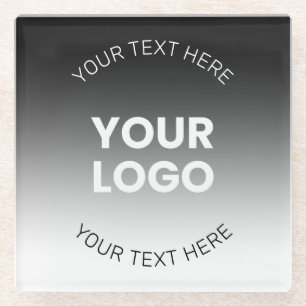 Posavasos De Vidrio Tu Logo Gradiente Negro y Blanco Editable Modern