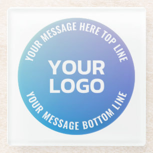 Posavasos De Vidrio Tu Logotipo Ómbre de Azul a Morado y Texto Circu