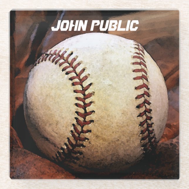 Posavasos De Vidrio Tu nombre Personalizado arte de béisbol (Anverso)