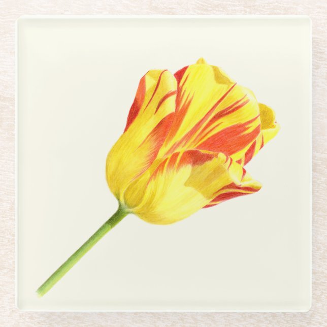 Posavasos De Vidrio Tulipán amarillo y rojo (Anverso)