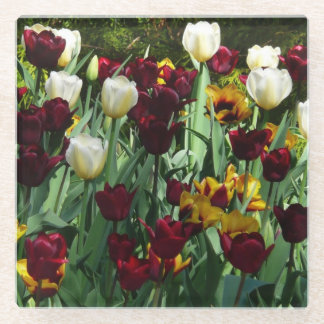 Posavasos De Vidrio Tulipanes coloridos de color marrón y amarillo