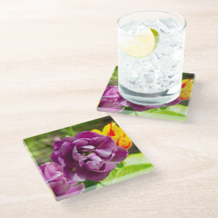 Posavasos De Vidrio Tulipanes de Lilac en un día soleado
