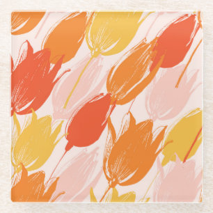 Posavasos De Vidrio Tulipanes diagonales: Diseño de color claro.