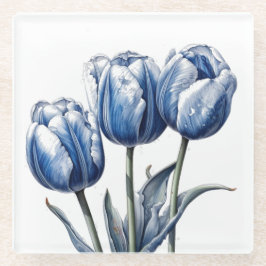 Posavasos De Vidrio Tulipanes en azul delft