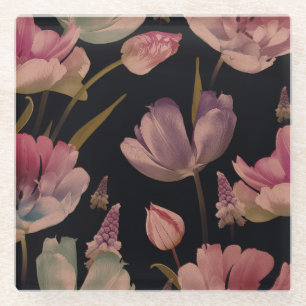 Posavasos De Vidrio Tulipanes florales, moscari: sin soldadura vintage