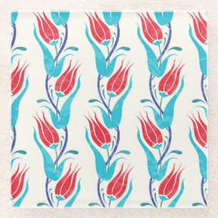 Posavasos De Vidrio Tulipanes Turcos: Motif Tradicional sin Mar.