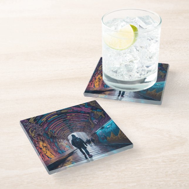 Posavasos De Vidrio Túnel De Arte De Graffiti (Angular)