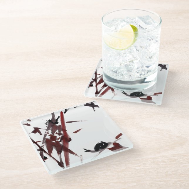 Posavasos De Vidrio Tuschekunst mit Schnecke und Rotem Bambus (Angular)