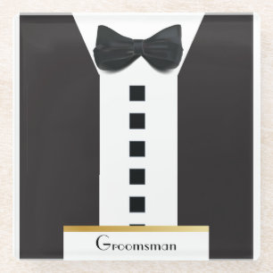 Posavasos De Vidrio Tuxedo de Groomsman 🎩 Bling elegante