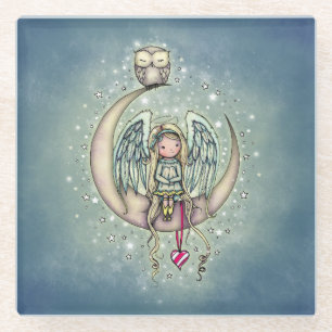 Posavasos De Vidrio Twinkle Little Angel y búho Arte Ilustrado