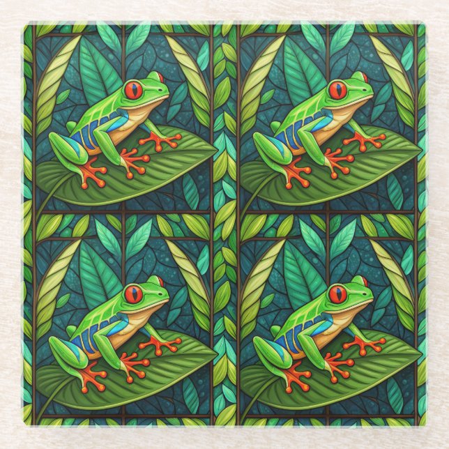 Posavasos De Vidrio Two intricately designed panels feature vibrant  (Anverso)