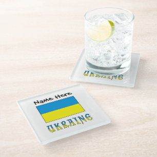 Posavasos De Vidrio Ucrania y Bandera de Ucrania Personalizados