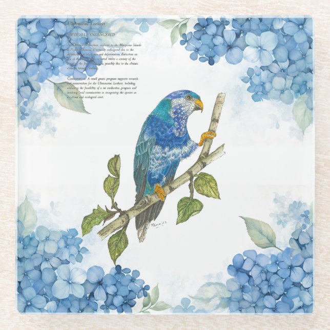 Posavasos De Vidrio Ultramarine Lorikeet, pintado a mano, (Anverso)