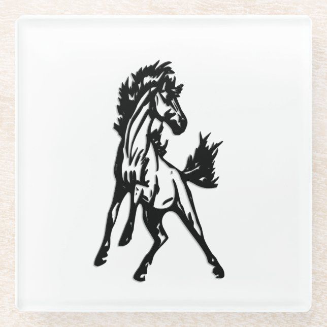 Posavasos De Vidrio Un caballo saltando con brío (Anverso)