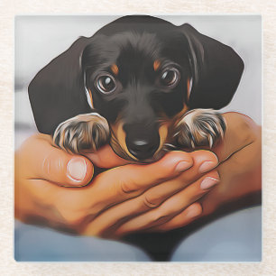 Posavasos De Vidrio Un Cachorro De Dachshund Que Se Basa En Las Rosas 