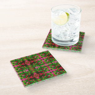 Posavasos De Vidrio Un estudio en rosa y verde