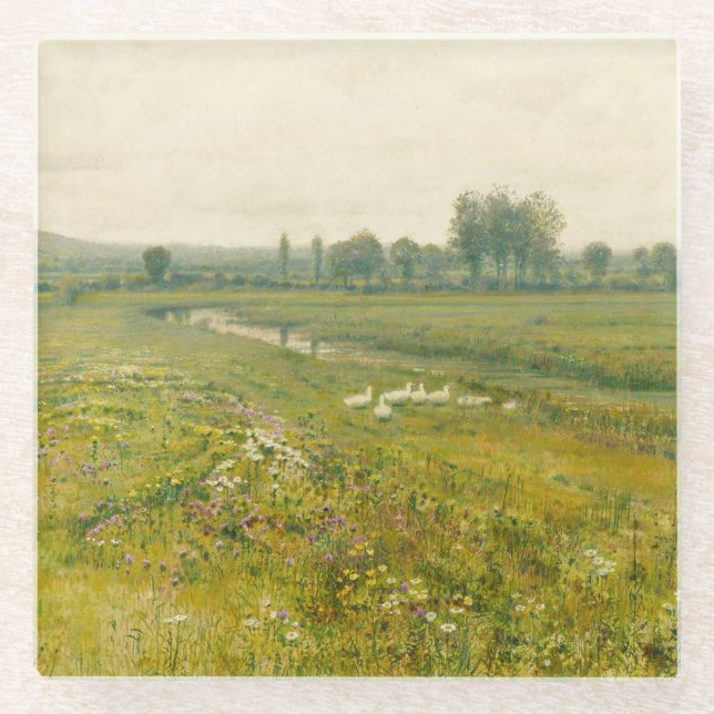 Posavasos De Vidrio Un extenso paisaje de pradera con geés (Anverso)
