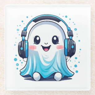 Posavasos De Vidrio Un fantasma con auriculares puestos