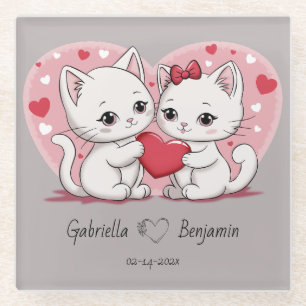 Posavasos De Vidrio Un gato Personalizado lindo ama el corazón de San 