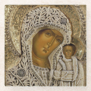 Posavasos De Vidrio Un icono que muestra a la Virgen de Kazán