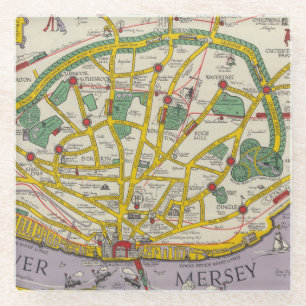 Posavasos De Vidrio Un mapa de Merseyside, Liverpool