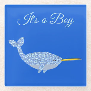 Posavasos De Vidrio Un niño pequeño, azul, un Personalizado de Narwhal