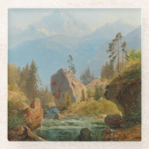 Posavasos De Vidrio Un paisaje de montaña con Creek - Albert Zimmerman