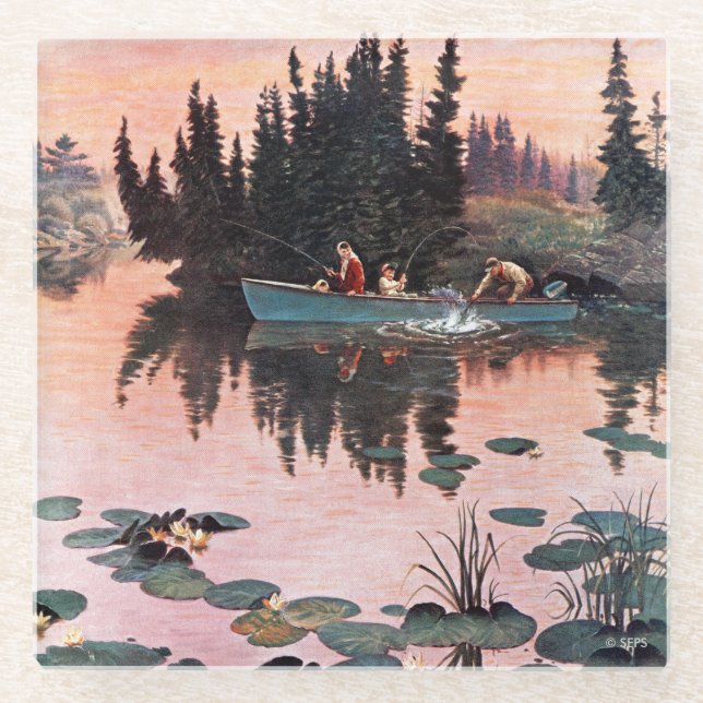 Posavasos De Vidrio Una buena captura por John Clymer (Anverso)