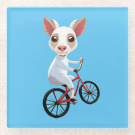 Posavasos De Vidrio Una cabra blanca en una bicicleta
