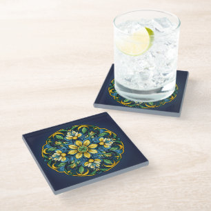 Posavasos De Vidrio 💚 💙 💛 Una Elegancia Única De Azulejo: Jardín De
