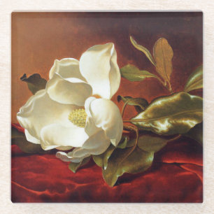 Posavasos De Vidrio Una Magnolia sobre terciopelo rojo, pintura famosa