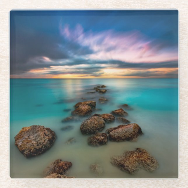 Posavasos De Vidrio Una puesta del sol hermosa sobre turcos y Caicos (Anverso)