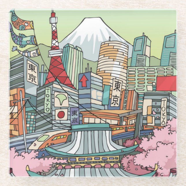 Posavasos De Vidrio Una vista de Tokio (Anverso)