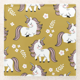 Posavasos De Vidrio Unicornios para bebés, flores, patrón de cosecha a