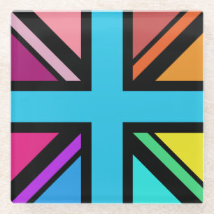 Posavasos De Vidrio Unión Jack/Bandera Multicolorizado+Diseño Negro