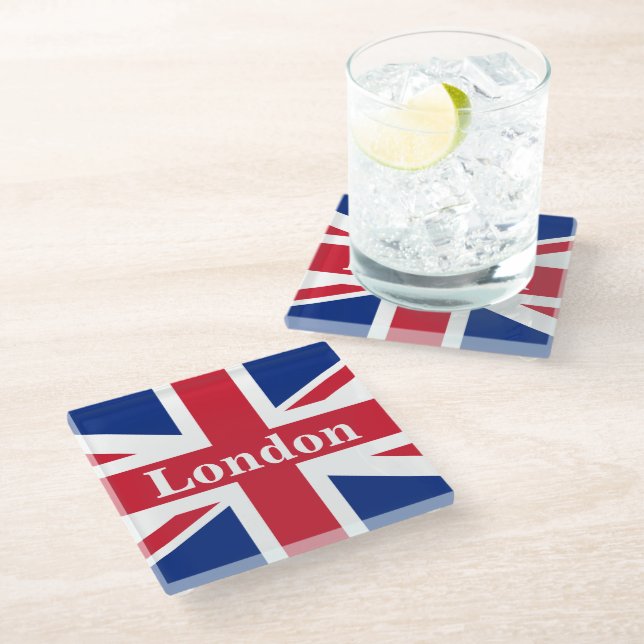 Posavasos De Vidrio Union Jack London ~ Bandera británica (Angular)