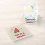 Posavasos De Vidrio Uno en un melón - Diseño de la montaña rusa de la<br><div class="desc">¡Siéntese con estilo con esta divertida montaña rusa "One in a Melon"! Con una sandía sonriente sobre un suave fondo crema, es el accesorio perfecto para su cocina, patio o fiesta de verano. Funcional, divertida y llena de personalidad — parte de la Colección de frutas dulces de SunBreeze Studio. 🍉...</div>