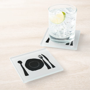 Posavasos De Vidrio Utensilios de cocina en blanco y negro