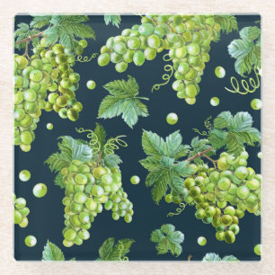 Posavasos De Vidrio Uva verde: Patrón oscuro de acuarela