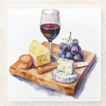 Uvas de viñedo Queso Copa de vino Acuarela