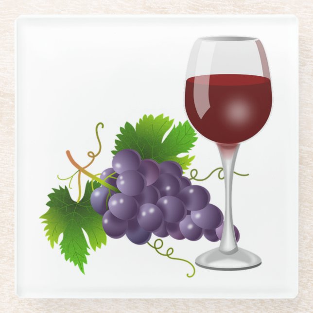 Posavasos De Vidrio Uvas y vino (Anverso)