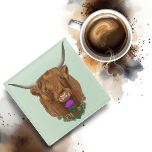 Posavasos De Vidrio Vaca escocesa de las Highlands púrpura con nudo ce
