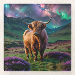Posavasos De Vidrio Vaca Highland Bajo Las Estrellas