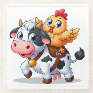 Posavasos De Vidrio vaca/pollo personalizado lindo