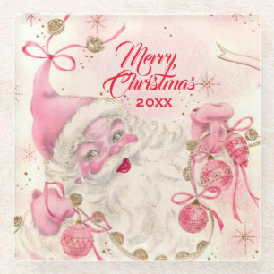 Posavasos De Vidrio Vacaciones de Navidades de Santa Cláusula Rosa de