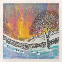 Posavasos De Vidrio Vacaciones en escena de Navidades Snowy