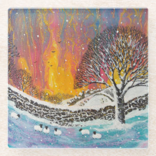 Posavasos De Vidrio Vacaciones en escena de Navidades Snowy