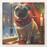 Posavasos De Vidrio Vacaciones en la que se enciende el Navidad<br><div class="desc">Una escena de vacaciones reconfortante con un perro sentado tranquilamente al lado de una ventana, rodeado de brillantes luces de Navidades. Este diseño acogedor y festivo capta el espíritu de la temporada, perfecto para añadir calidez y encanto a cualquier espacio. Ideal para los amantes del perro y de la decoración...</div>