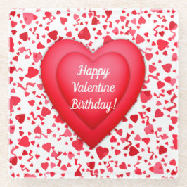 Posavasos De Vidrio Valentine Cumpleaños Red Confetti Heart Personaliz